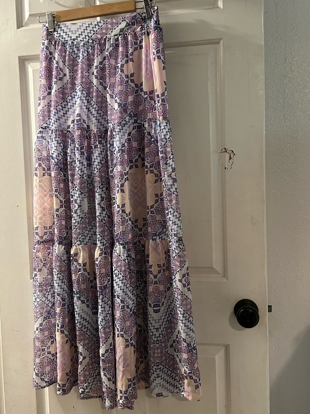 Express Lavender and Pale Pink Patterned Tiered Maxi Skirt